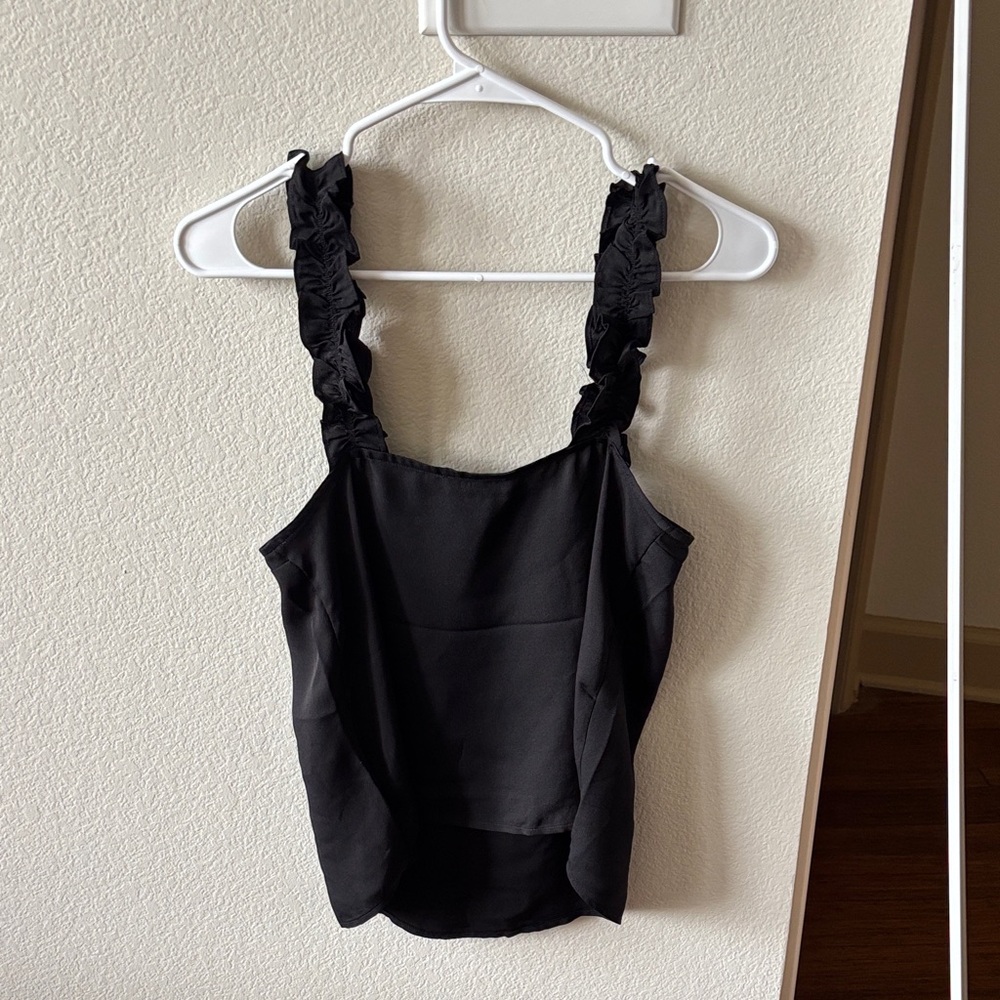 Express Black Ruffle Strap Tank Top - Picture 2 of 4